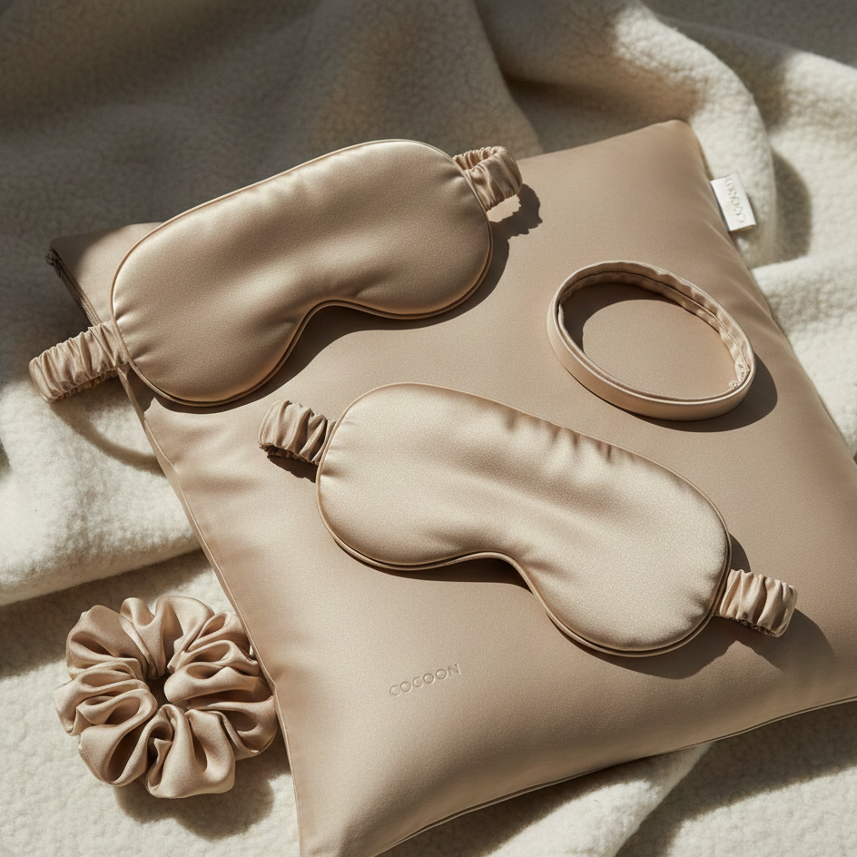 Satin Sleep Beauty Set – Eye Mask, Pillowcase & Hair Accessories